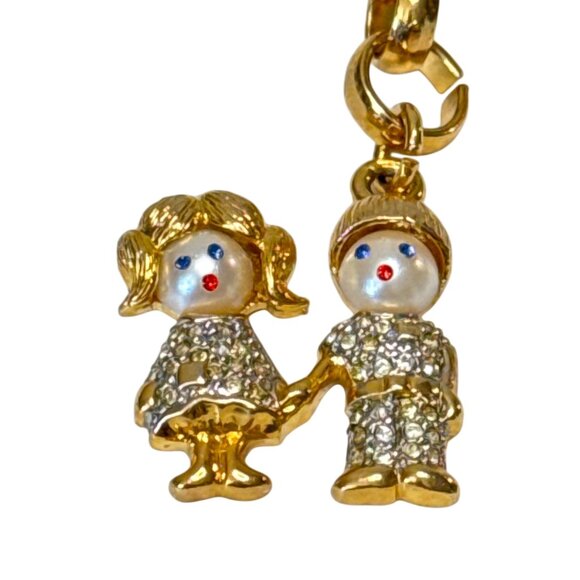 CAROLEE Rhinestone Gold Tone Boy Girl Holding Hands keychain keyholder  car keyh - Picture 4 of 5